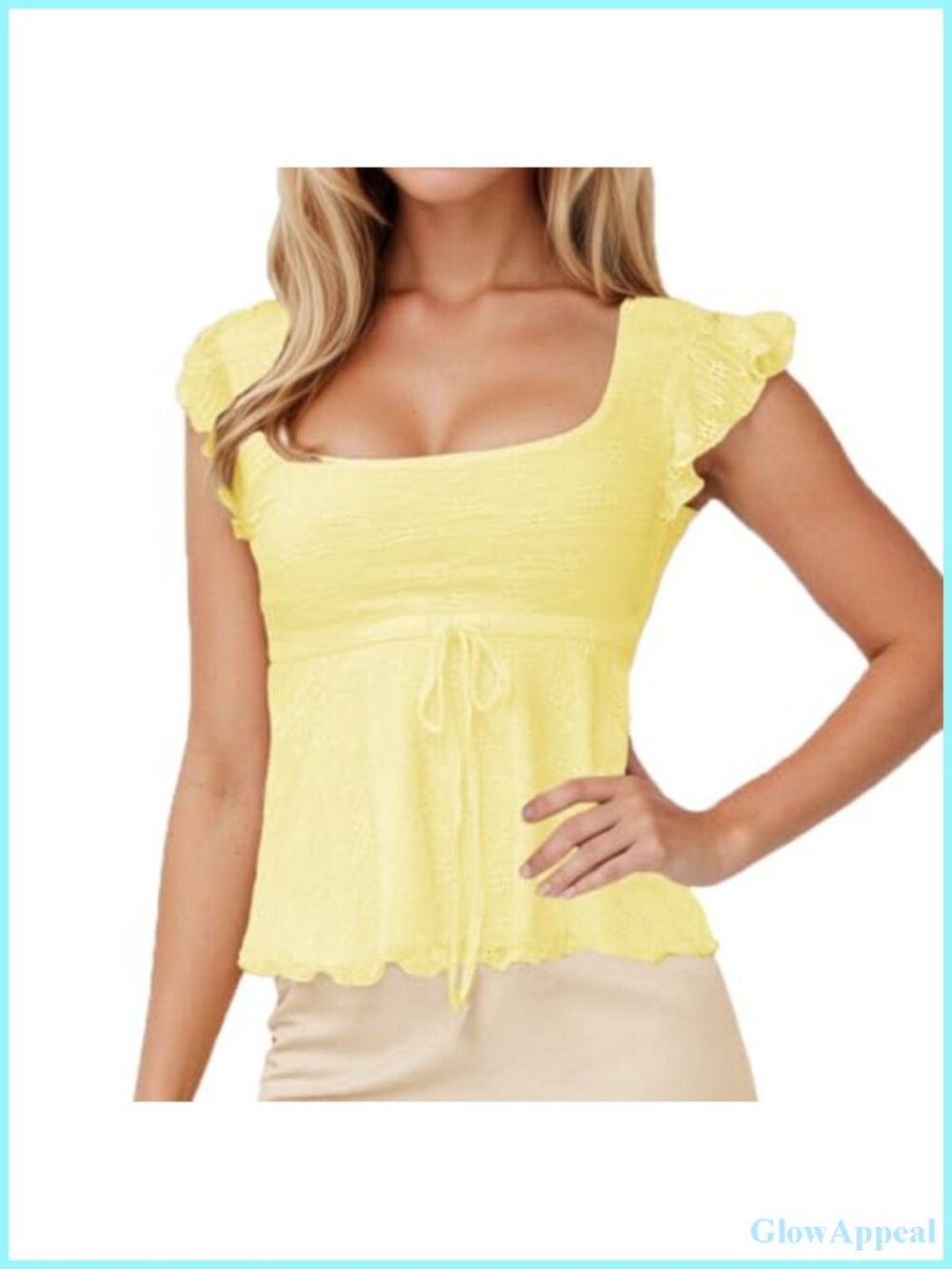 Slim Fit Square Neck Cap Sleeve Peplum Top Ruffled Hem Y2K Tee